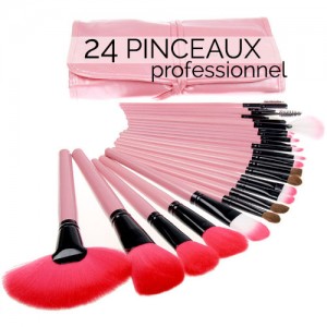 Pinceaux Professionnels Maquillage Yeux Visage 24 Pieces Rose Set voyage Makeup